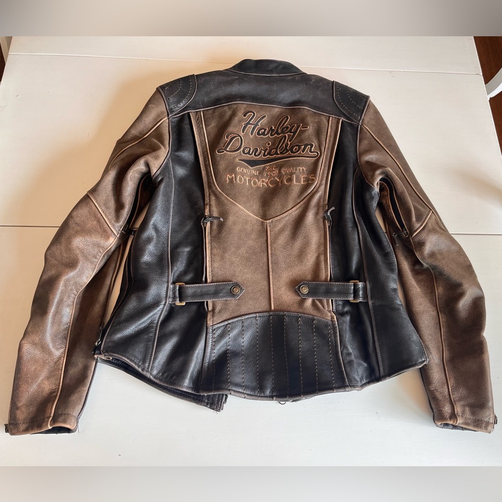 harley davidson brown and black leather winter riding jacket